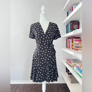 Jill Jill Stuart Black Floral Embroidered Faux Wrap Short Sleeve Dress Size 4